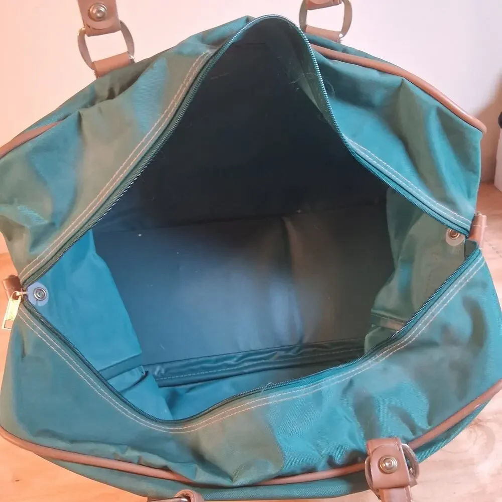 Vintage Jaguar Canvas Leather Duffle Bag Green Medium Large 90s Travel Luggage